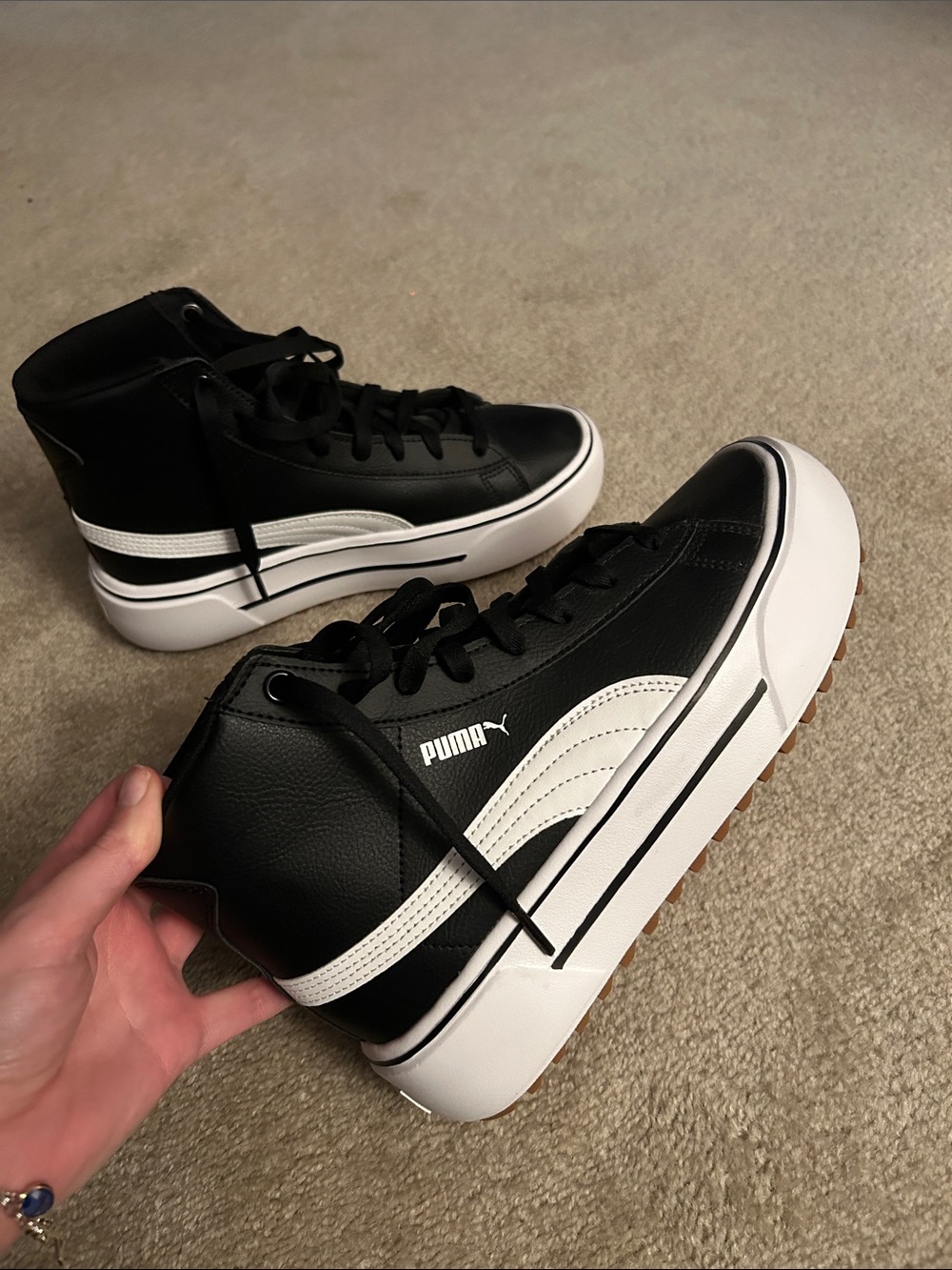 Puma Women's Black and White Platform High-Top Sneakers